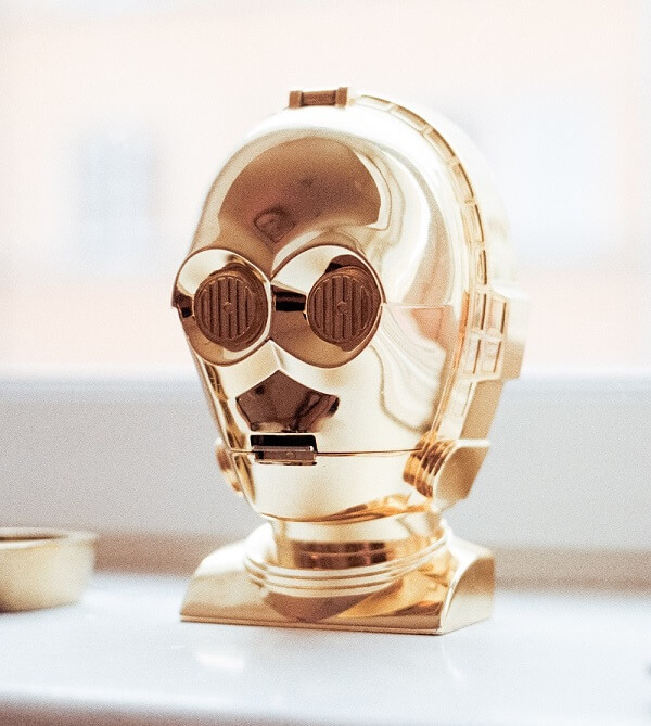 star wars C-3PO paauksuota galva auskine roboto galva